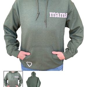 Jennifer Meyer Mama Olive Green Hoodie with Pink Script
